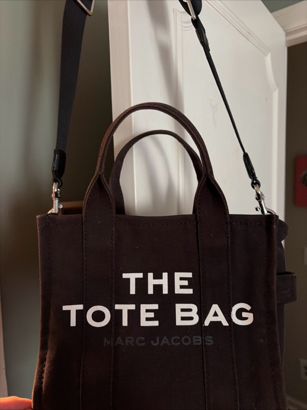 Marc Jacobs Black Canvas Duffel Tote with White Logo Text